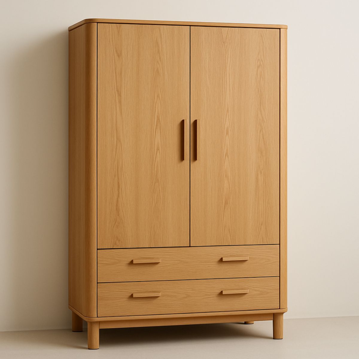 Kleiderschrank aus MDF Holz mit Zwei Türen und Zwei Schubladen in Hellbraun 180cm Höhe 90cm Breite 50cm Tiefe