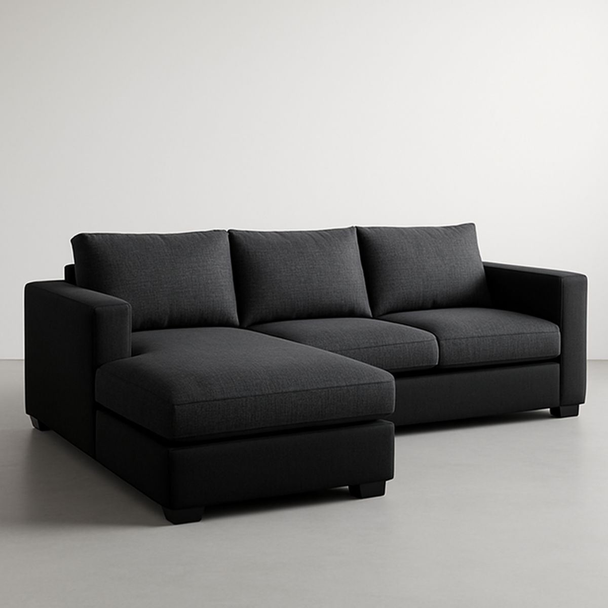 Schwarzes L-förmiges Ecksofa mit Polyesterbezug 250cm
