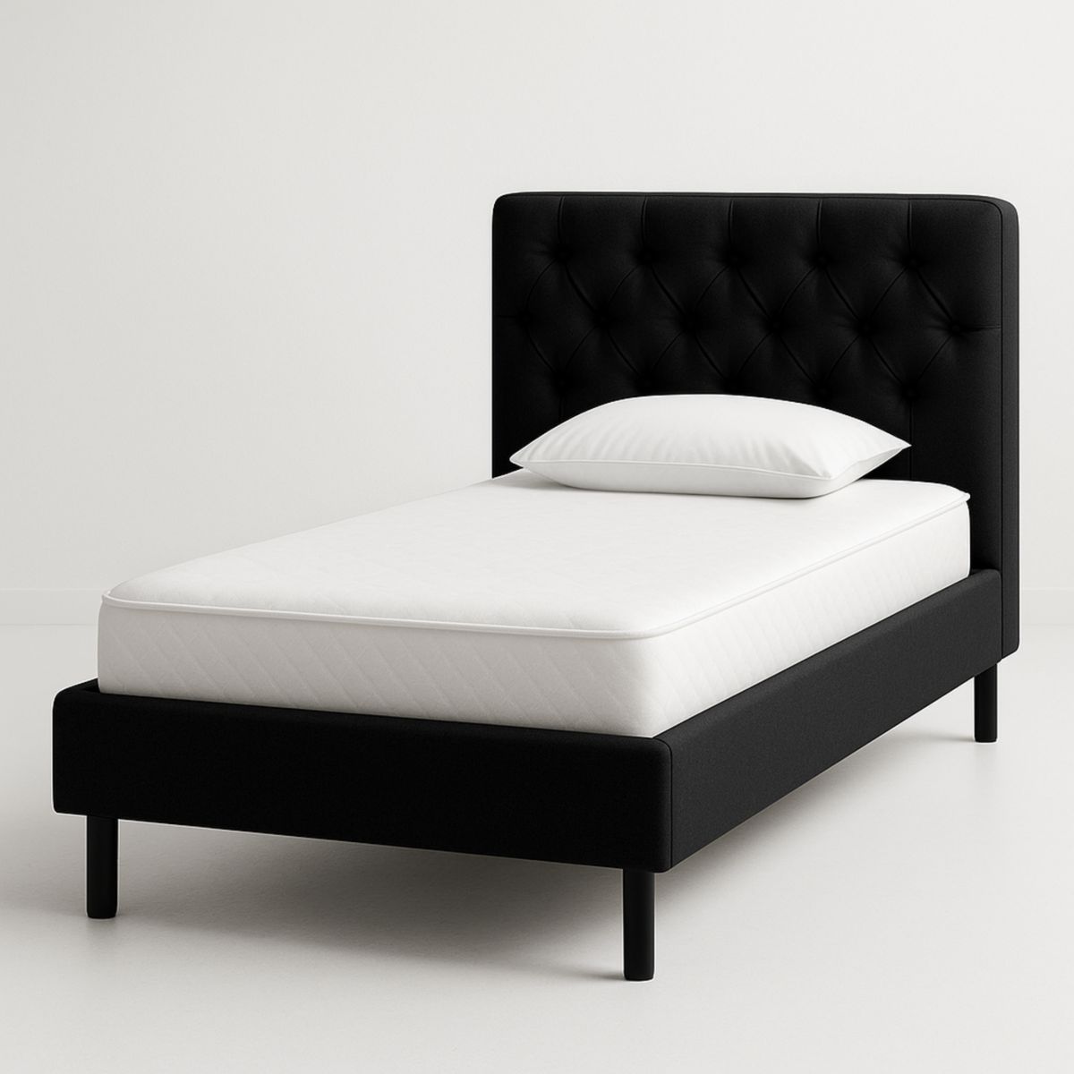 Einzelbett mit gepolstertem Kopfteil Holzrahmen Polyester Schwarz 200x90 cm