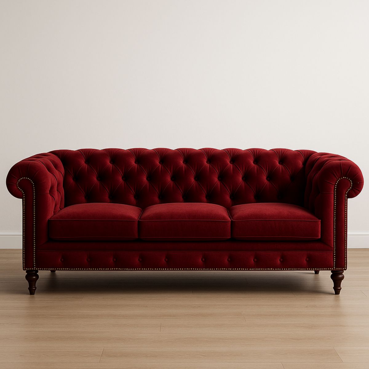 Samt Sofa 3-Sitzer mit Chesterfield Design in Dunkelrot 230cm