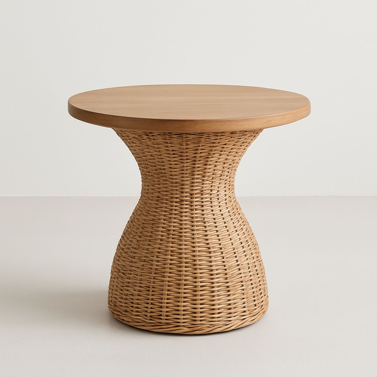 Runder Beistelltisch Holz Oberfläche Rattan Struktur Natur Ø 50cm Höhe 55cm