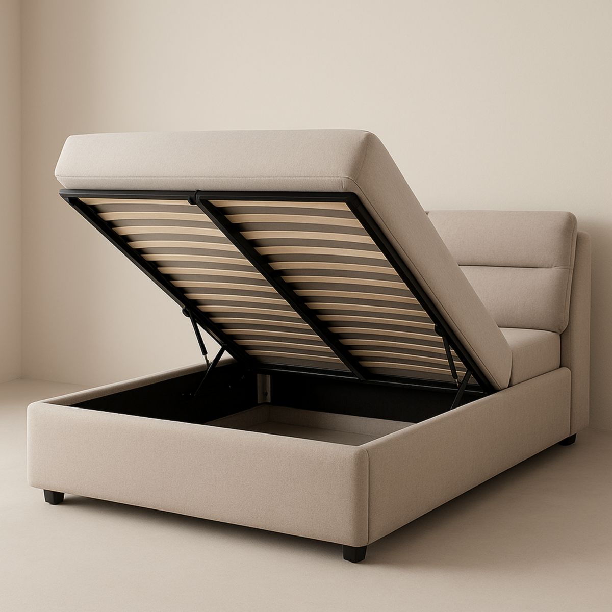 Bett mit Hebemechanismus Stoff Taupe 200x160 cm