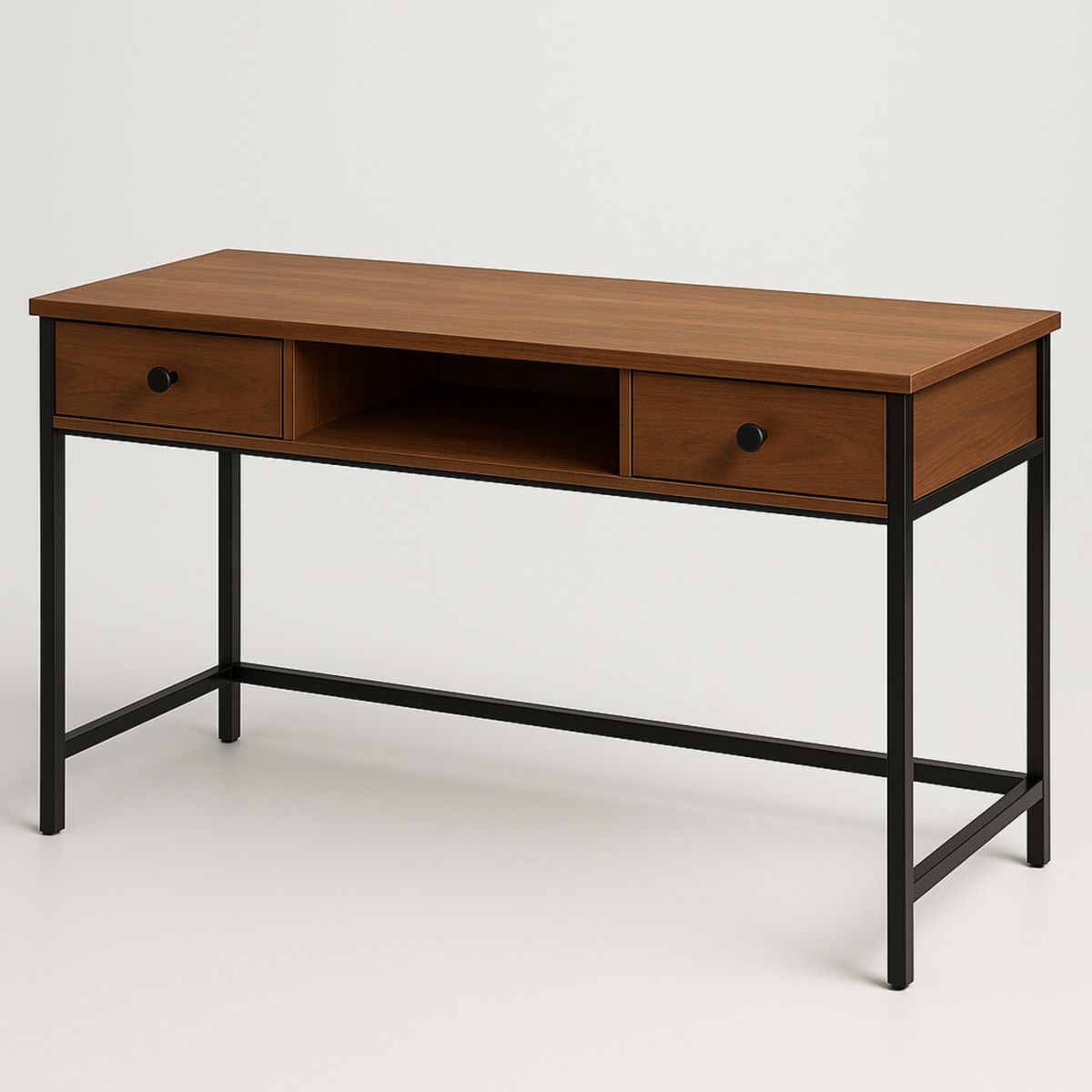 Schreibtisch rechteckig Eichenfurnier Stahl Braun 120x60x75 cm