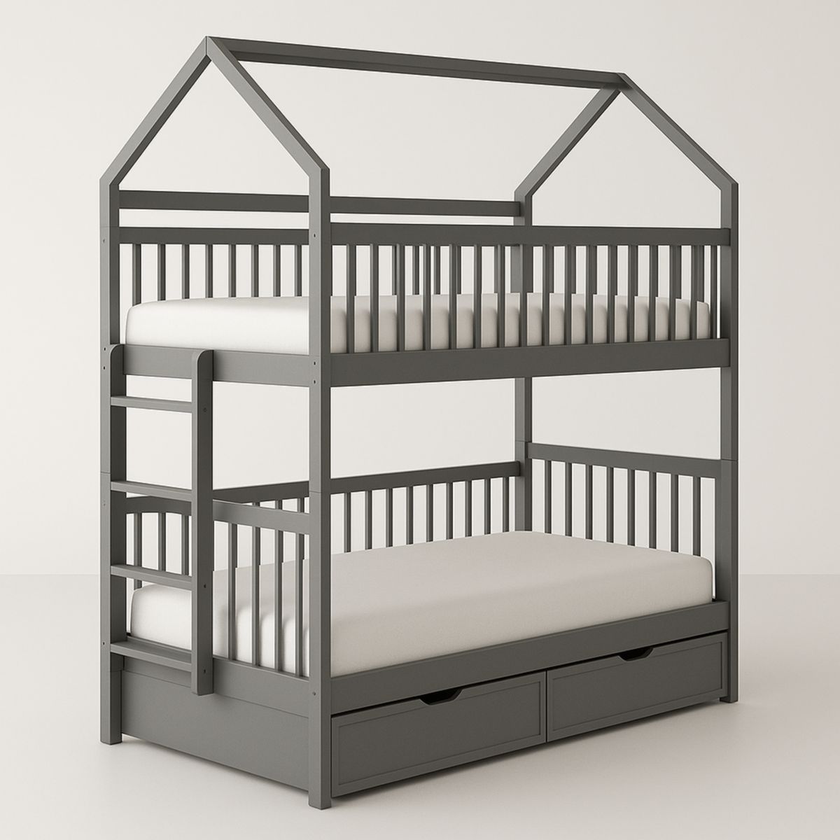 Hausbett Etagenbett Holz Grau 207x98x210cm mit Stauraum