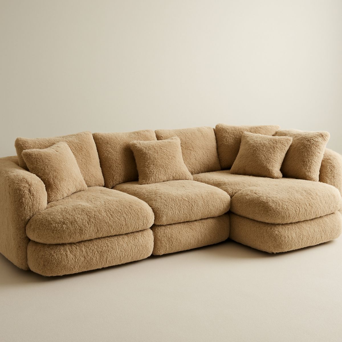 Ecksofa-Set mit Teddy-Stoff Bezug und Polyetherschaum Innenfillung Beige 290cm