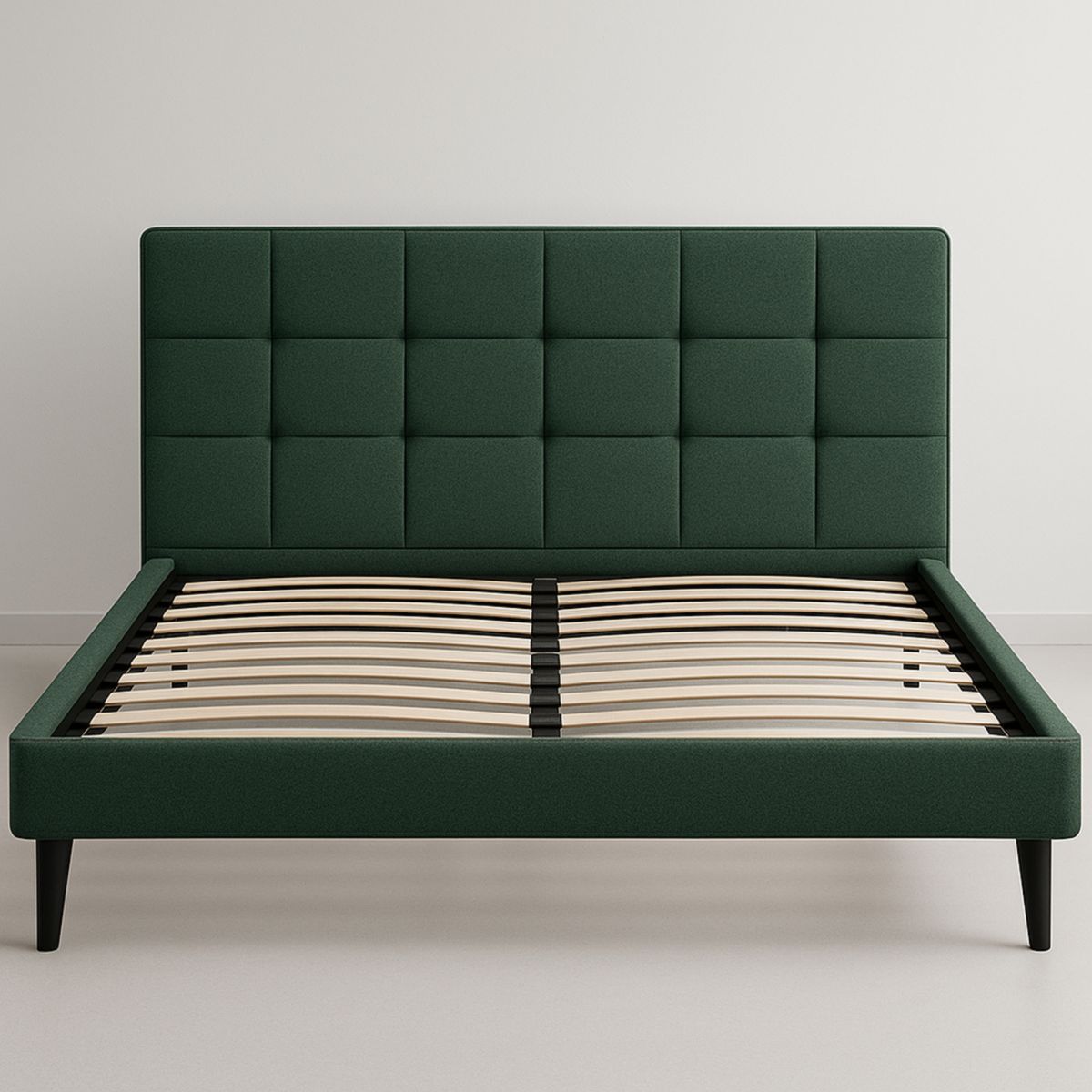 Bettgestell Doppelbett 200x160 cm Rechteckig Holz mit Polyesterbezug Dunkelgrün