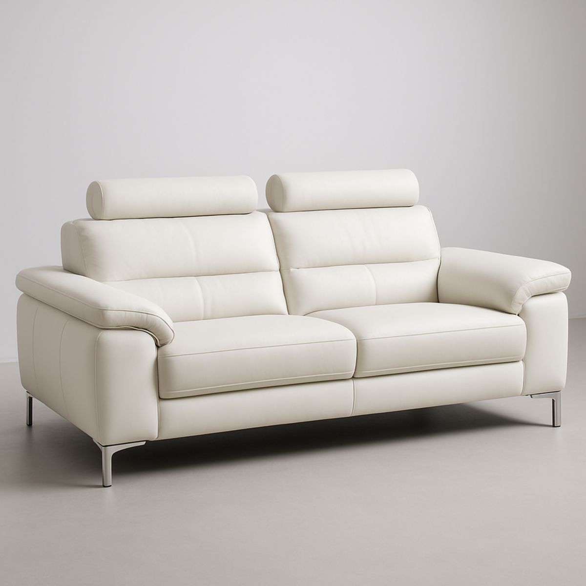 Ledersofa 2-Sitzer Cremeweiß Verstellbare Kopfstützen 200 cm