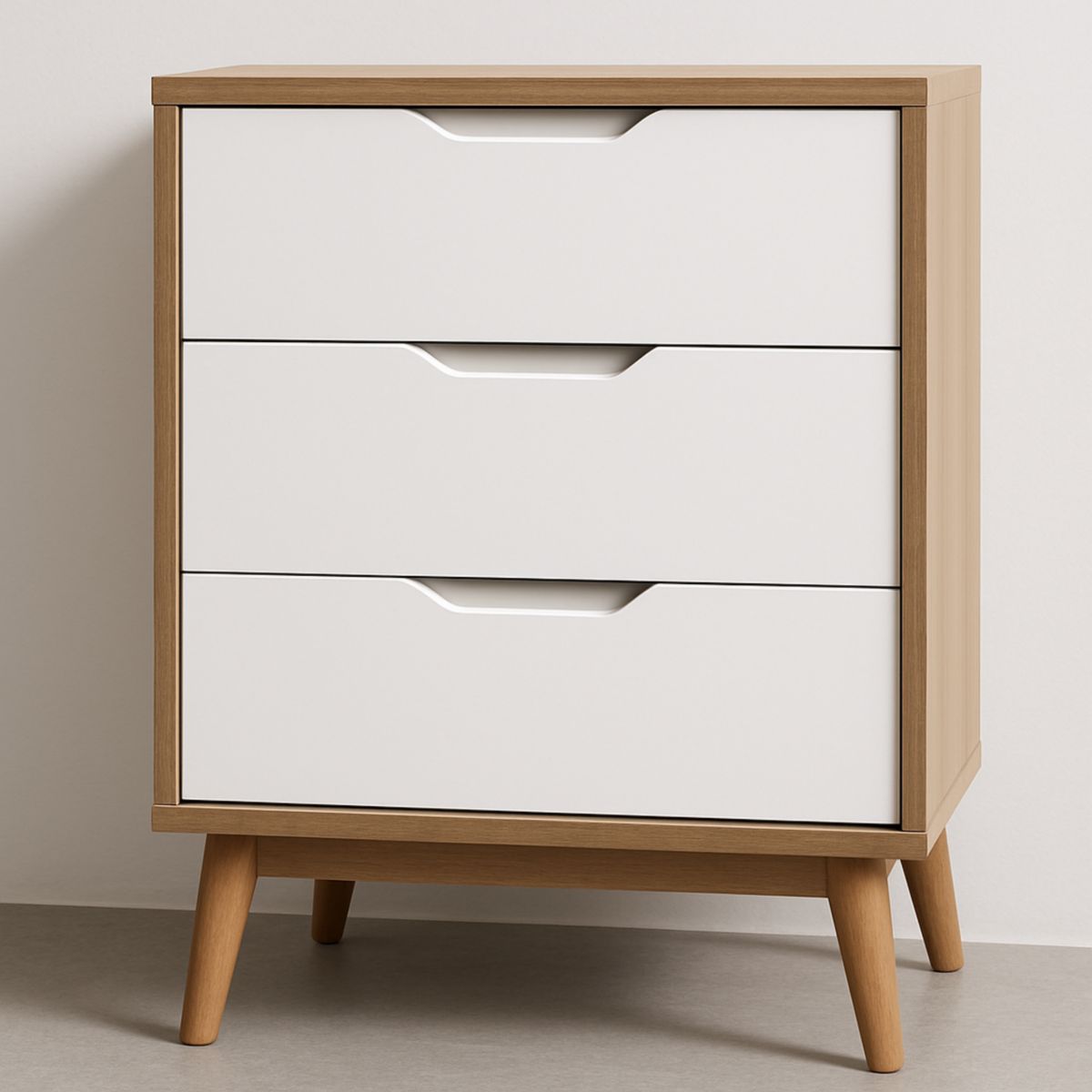 Kommode Holz MDF Weiß 3 Schubladen 80cm x 60cm x 40cm