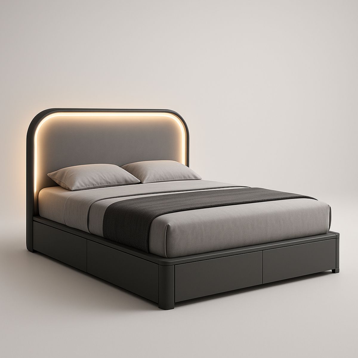 Bett mit LED-Beleuchtung und Stauraum MDF 200x160 cm Anthrazit