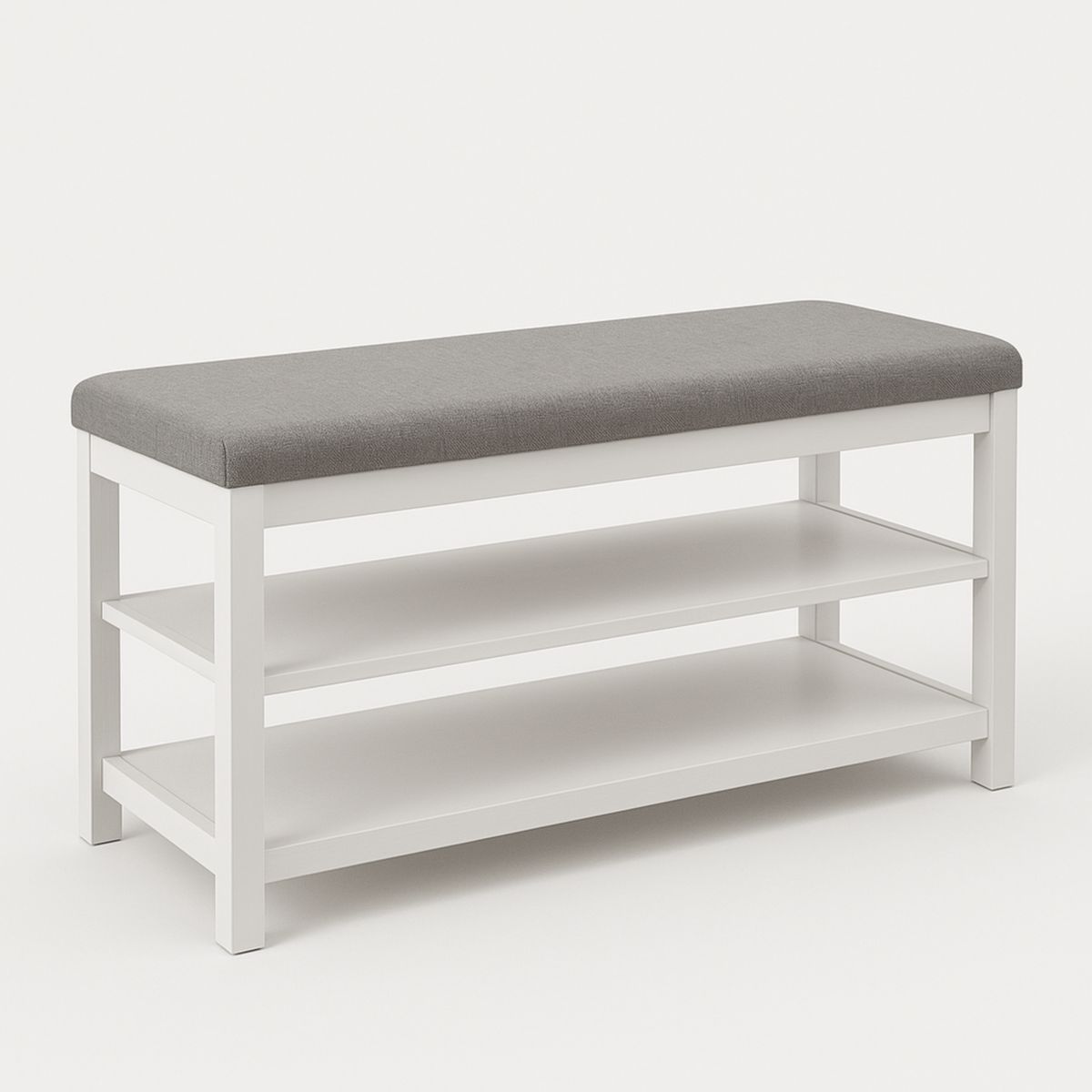 Holzbank mit Polstersitz Stoff Grau Weiß 100x35x50 cm