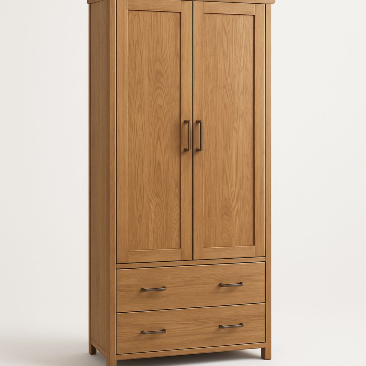 Garderobenschrank Eiche Massivholz mit Doppeltür und 2 Schubladen 180x90x60cm