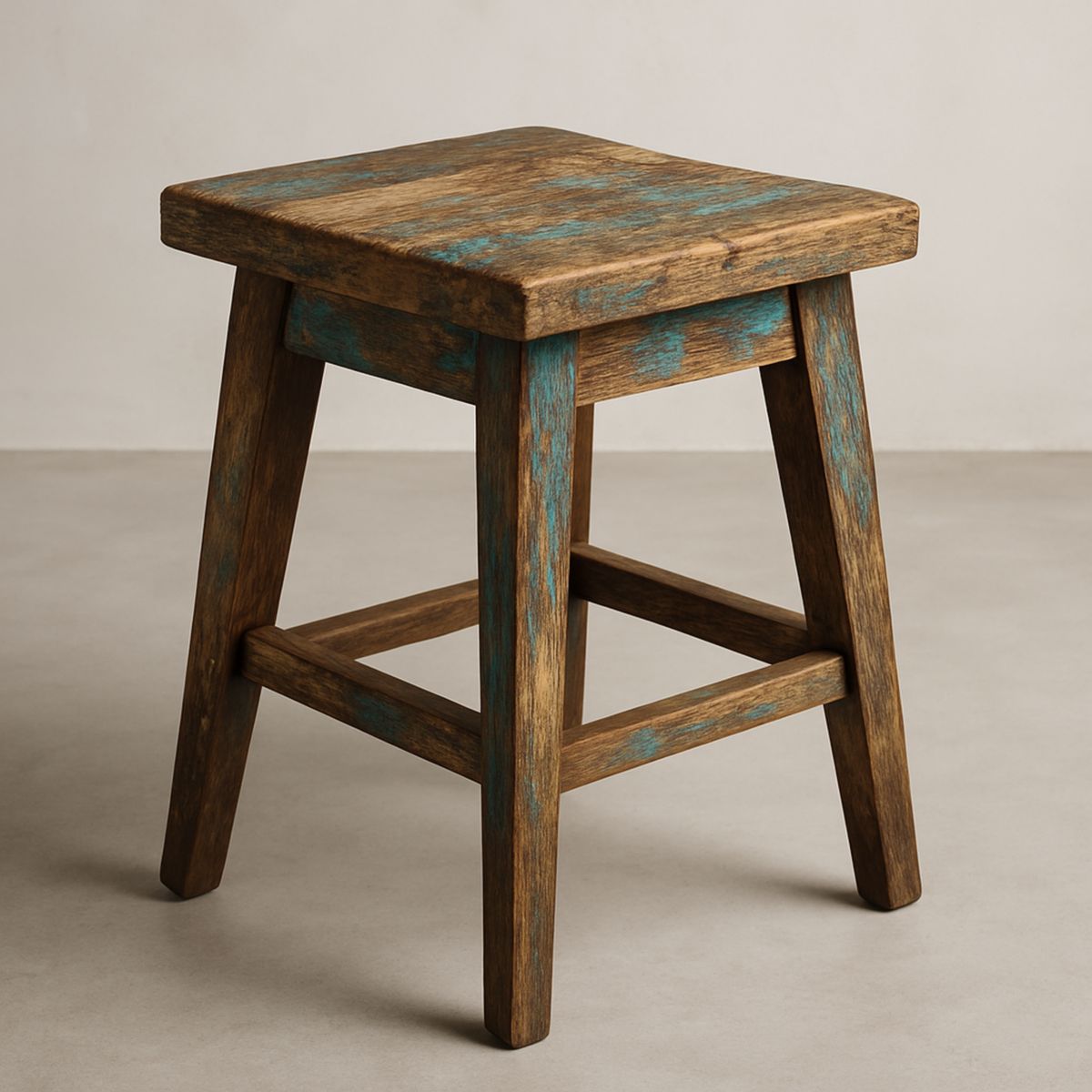 Quadratischer Hocker Massivholz Mango Braun/Blau 45x30x30 cm
