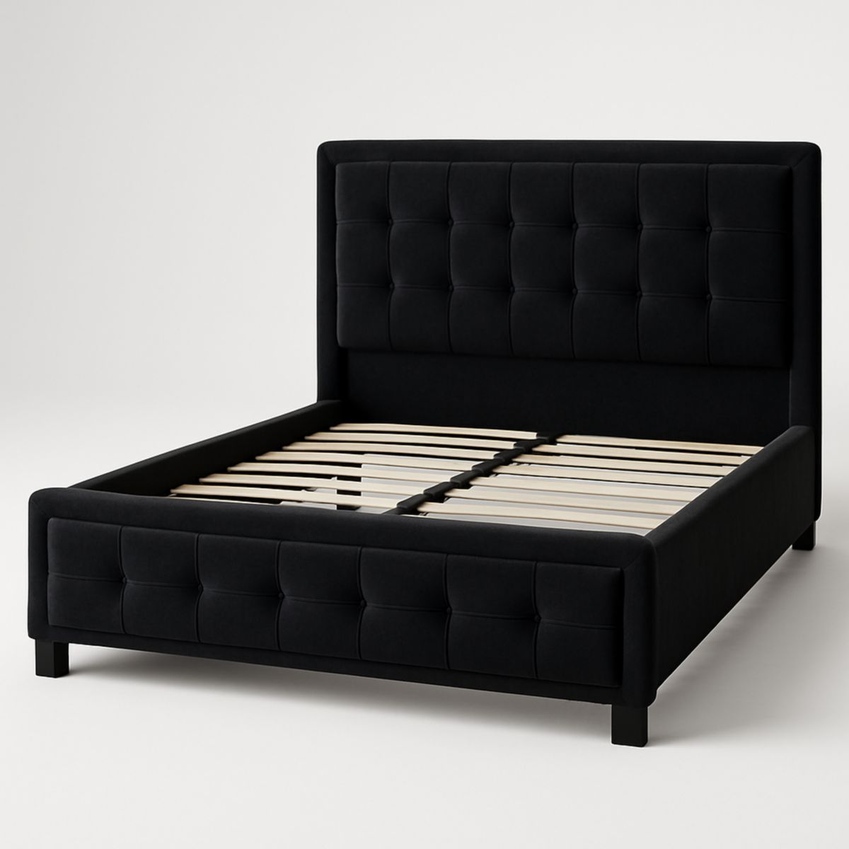 Bettgestell Doppelbett 200x160 cm Rechteckig Samt Schwarz