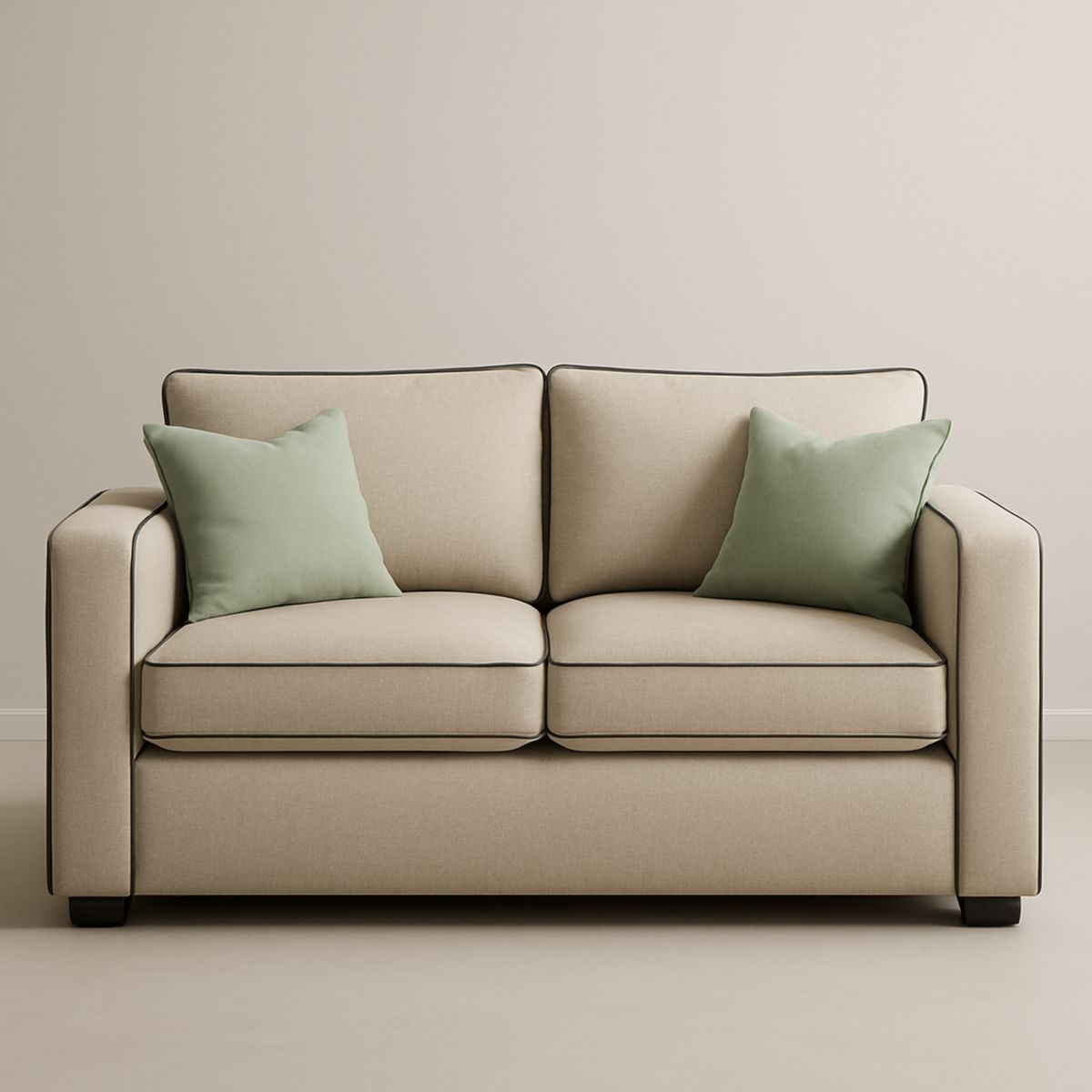 Zweisitzer Sofa Stoffbezug Beige mit grünen Kissen 150x90x85cm