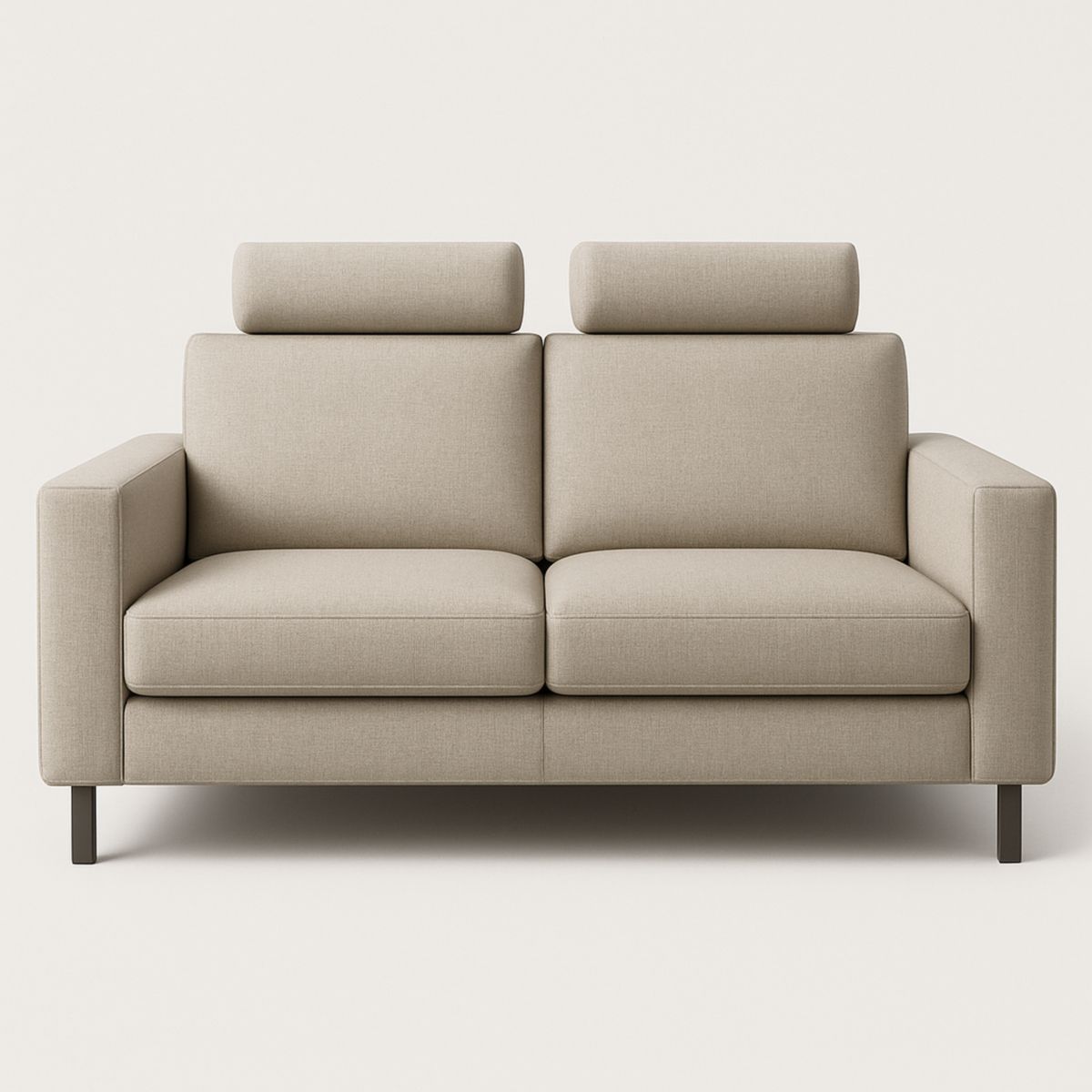 Zweisitzer Sofa Stoff Beige mit Kopfstütze und Metallfüßen 180x90x85 cm
