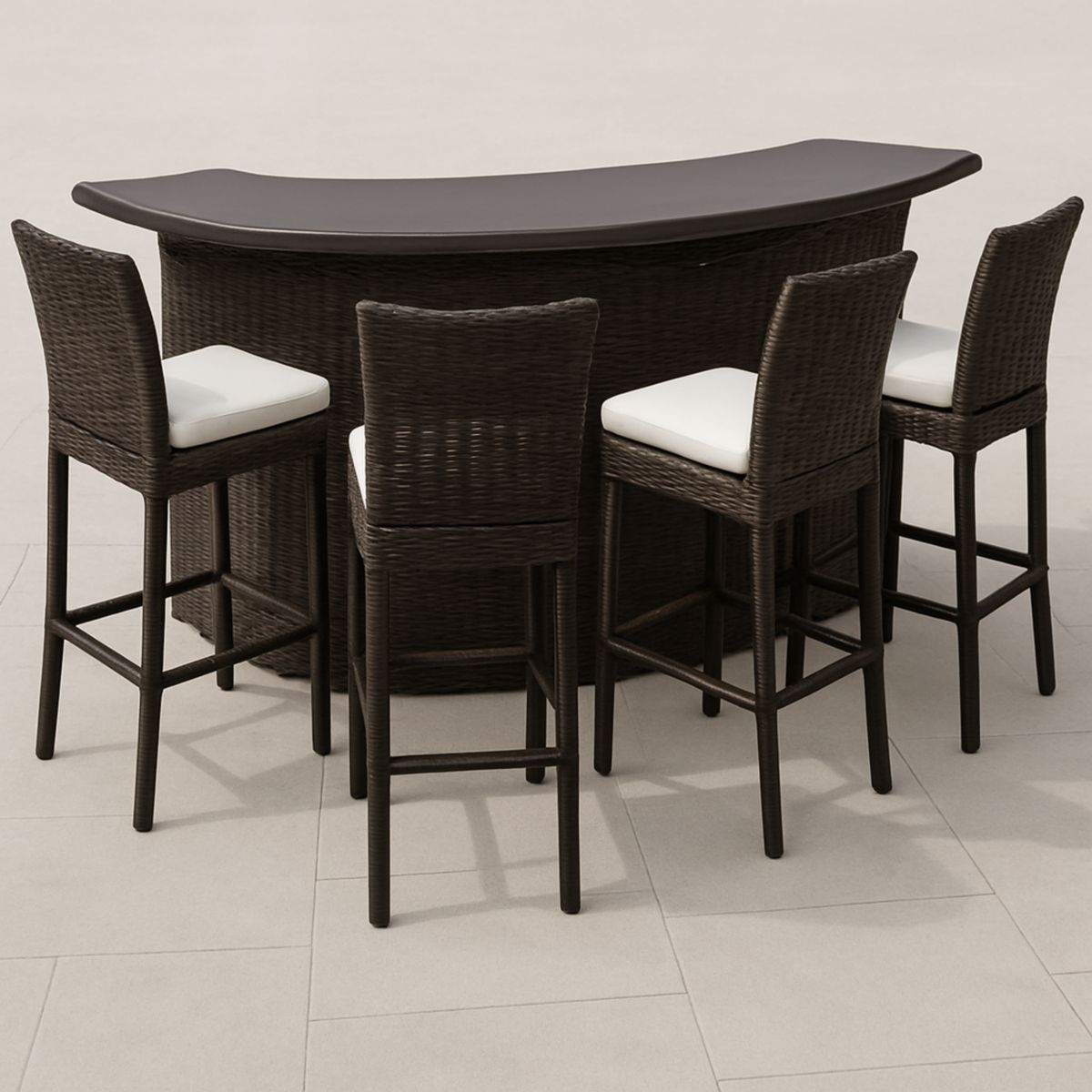 Gartenbar-Set mit Hocker Polyethylen Rattan Schwarz Weiß 5-teilig