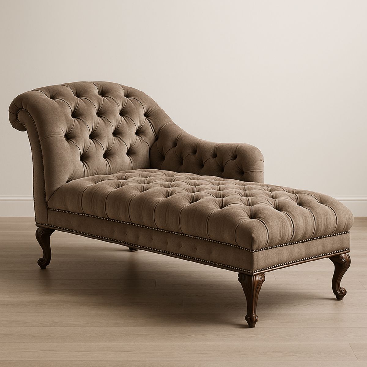 Chaise Longue Samt Braun mit Holzbeinen 160cm