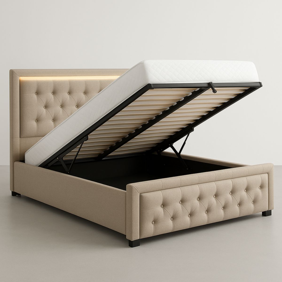 Polsterbett mit Stauraum Hebemechanismus Beige 160x200 cm