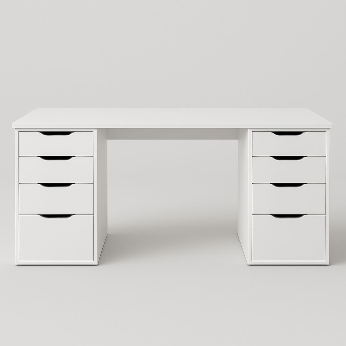 Großer Schreibtisch mit 10 Schubladen Rechteck Holzwerkstoff Weiß 140cm x 65cm x 75cm