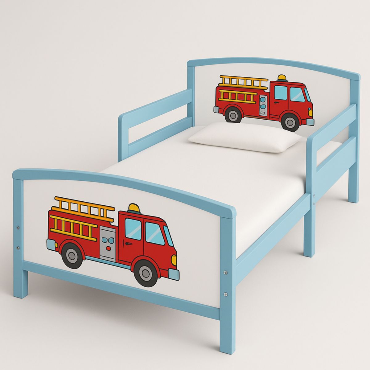 Kinderbett Holz Kunststoff Blau Feuerwehrmotiv 150x75x60 cm