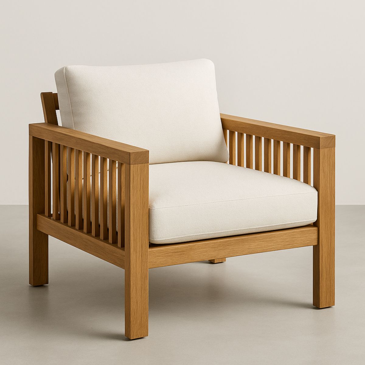 Sessel Massivholz Eiche Beige Kissen 75x80x85cm