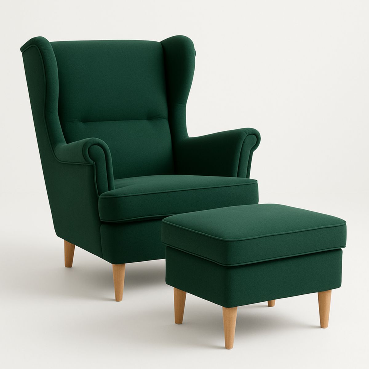 Grüner Ohrenbackensessel mit Hocker Set aus Polyester und Holz 100x80x75cm