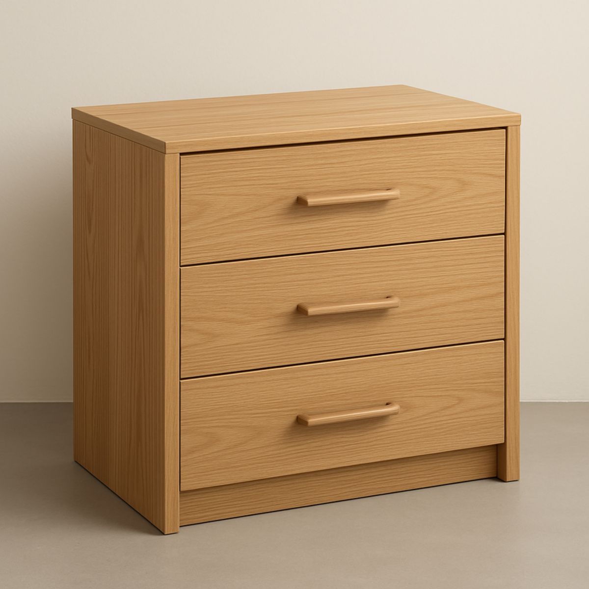 Holzfurnier Kommode Beige 3 Schubladen 78x40x55cm