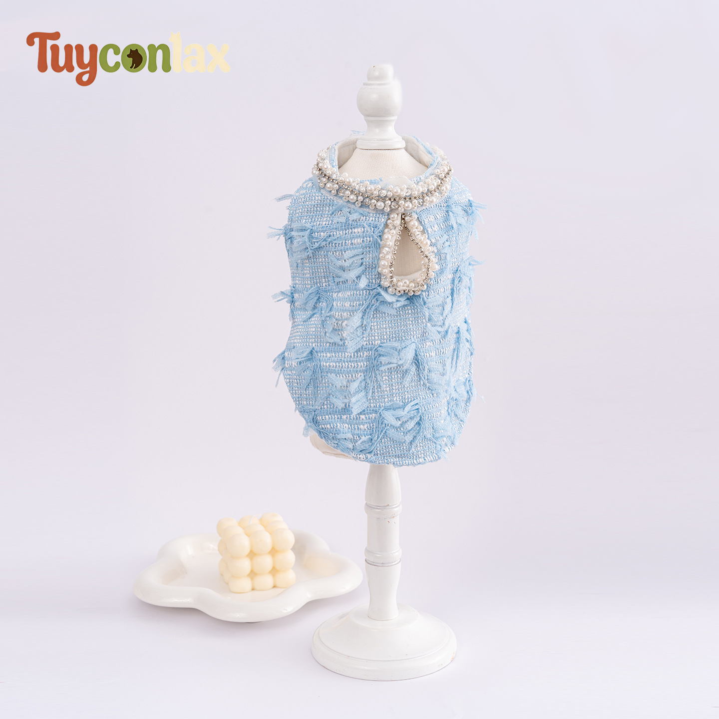 Luxury Blue Tweed Dog Dress | Elegant Boutique Dress for Small Dogs