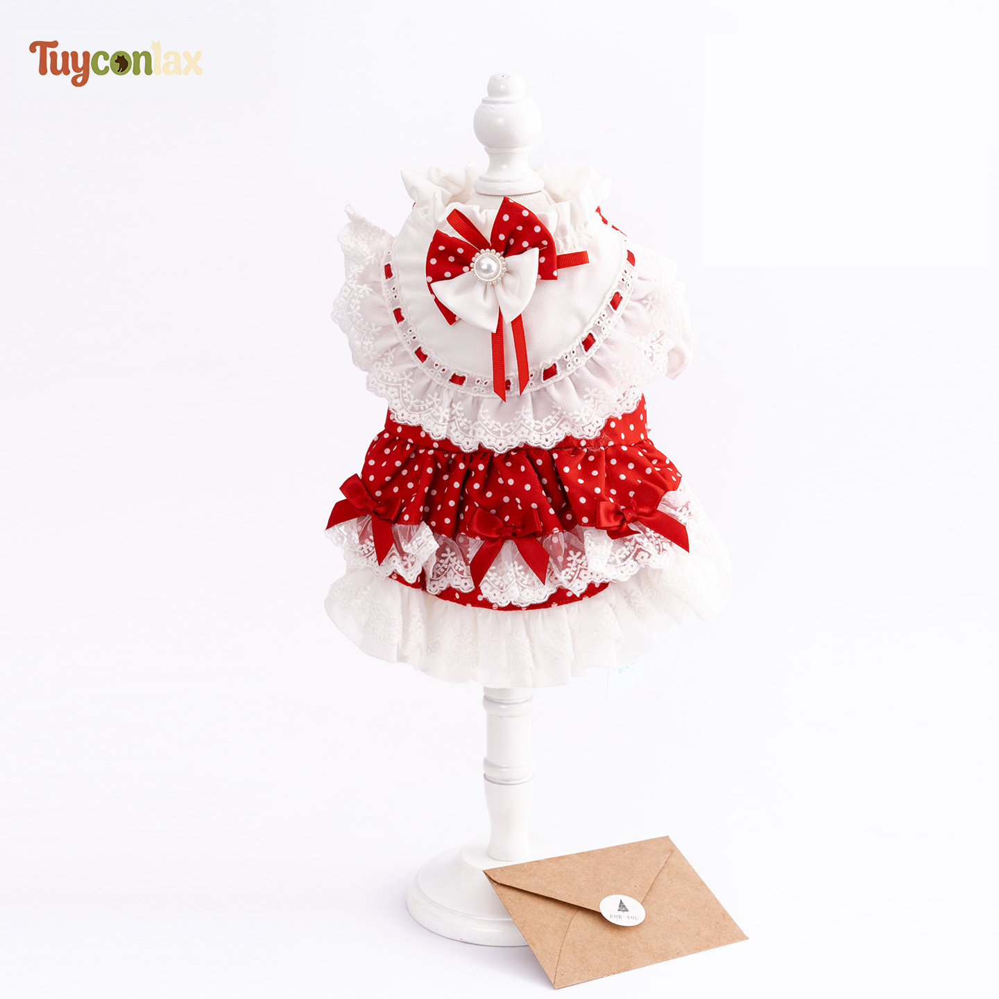 Red Polka Dot Princess Dog Dress | Boutique Lace Ruffle Dress for Small Dogs