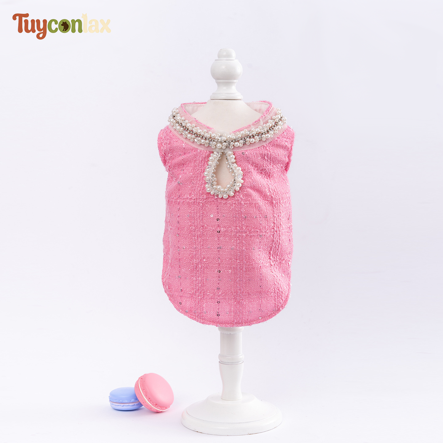 Luxury Pink Tweed Dog Dress | Elegant Boutique Outfit for Small Dogs