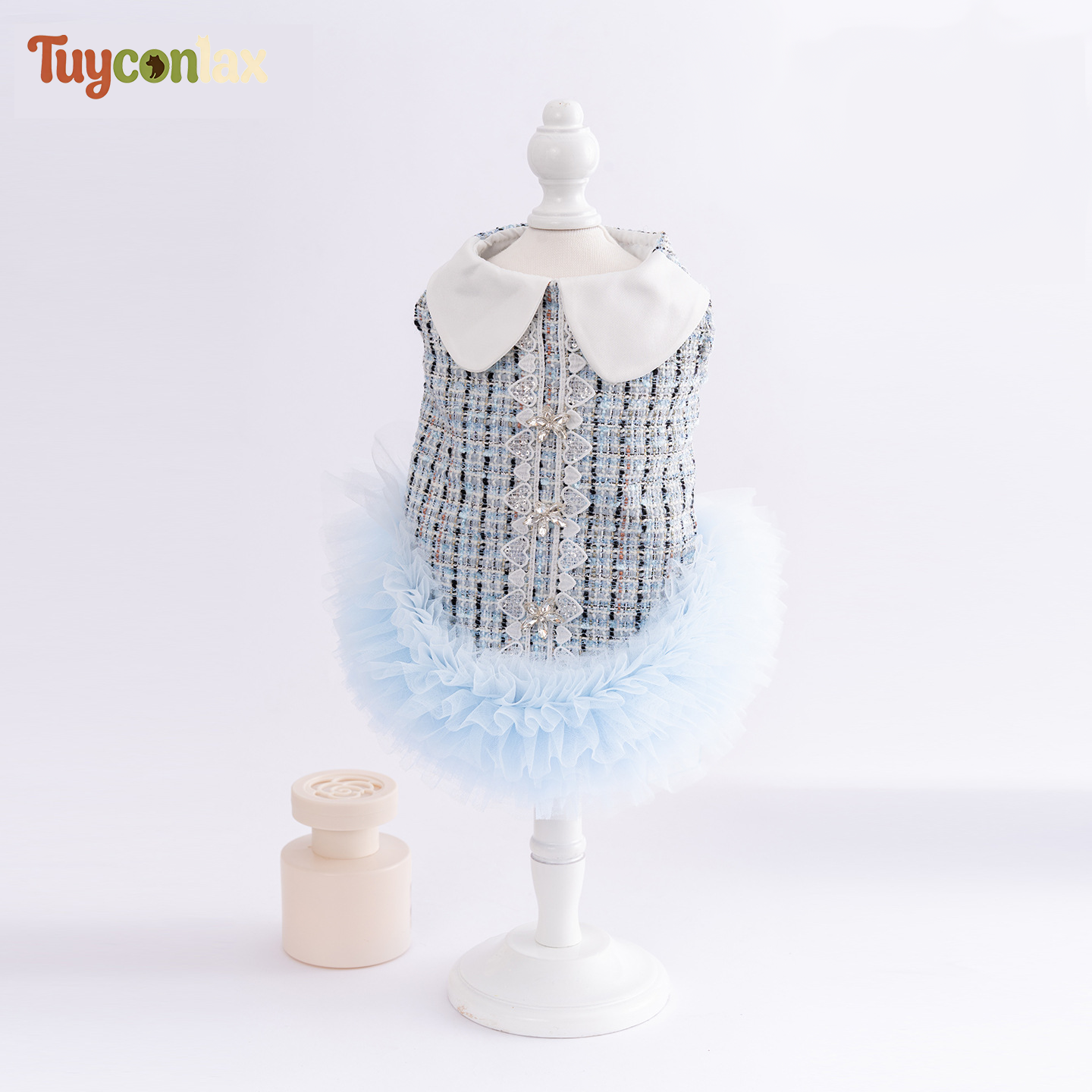 Luxury Blue Tweed Dog Dress | French Boutique Dress for Small Dogs
