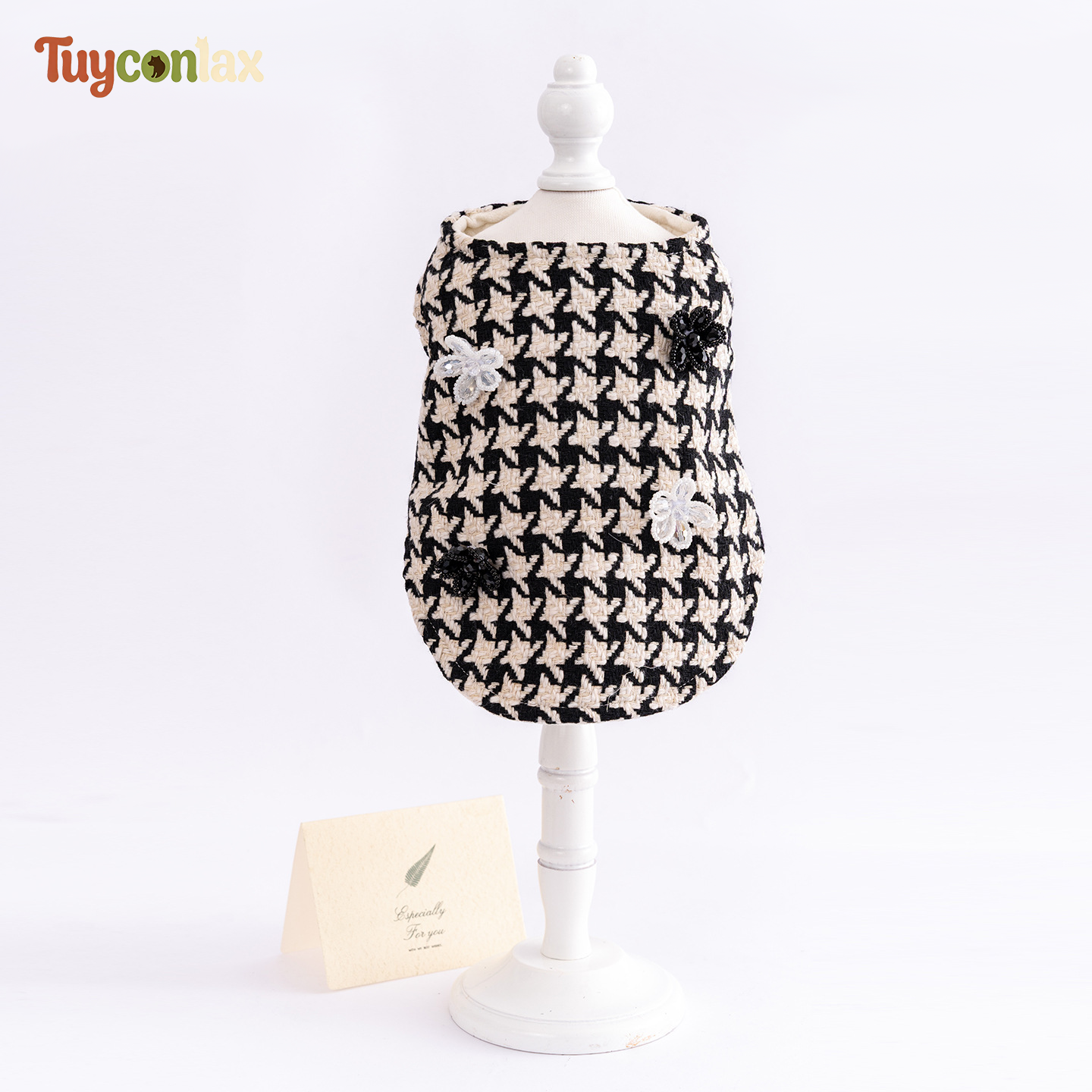 Houndstooth Tweed Winter Dog Dress | French Vintage Luxury Warm Coat for Small Dogs
