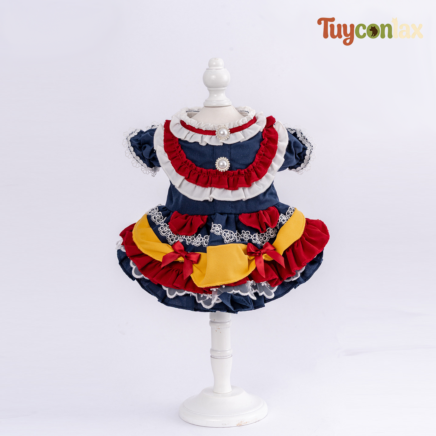 Vintage Color Block Ruffle Dog Dress | European Lolita Style Small Pet Princess Gown