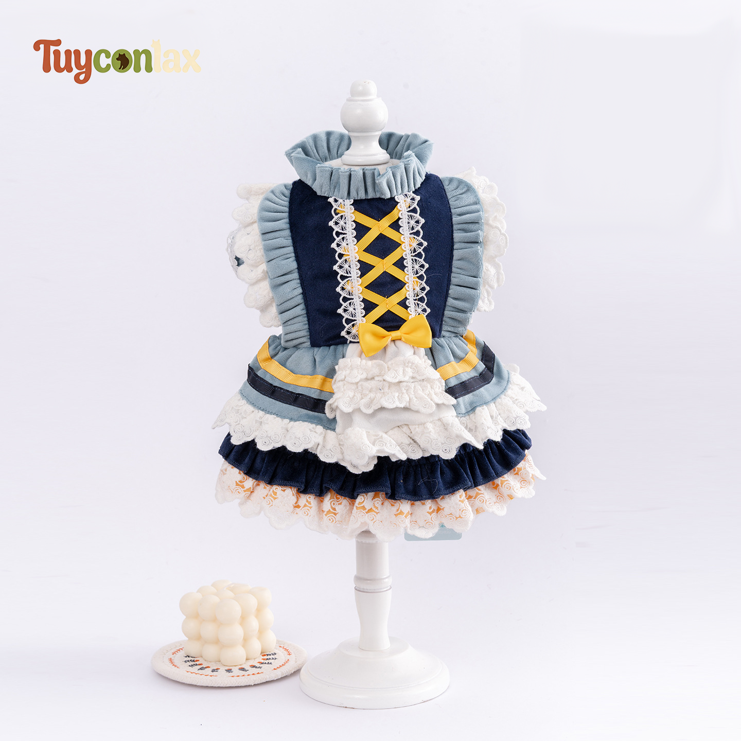 Peacock Blue Lace Ruffle Lolita Dog Dress | Vintage European Tiered Pet Party Gown