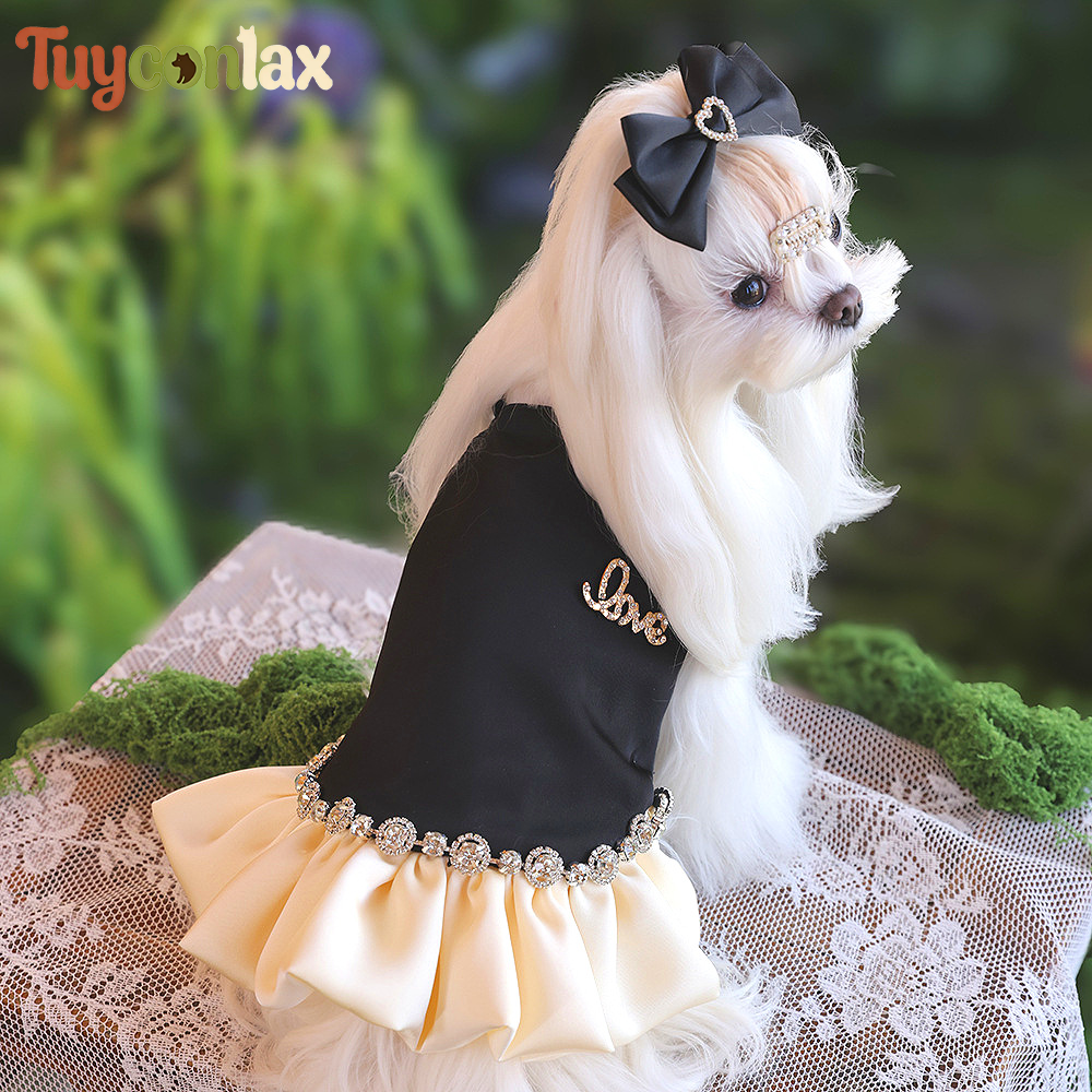 Luxury Black Pearl Dog Dress | Elegant Boutique Dress for Small Dogs