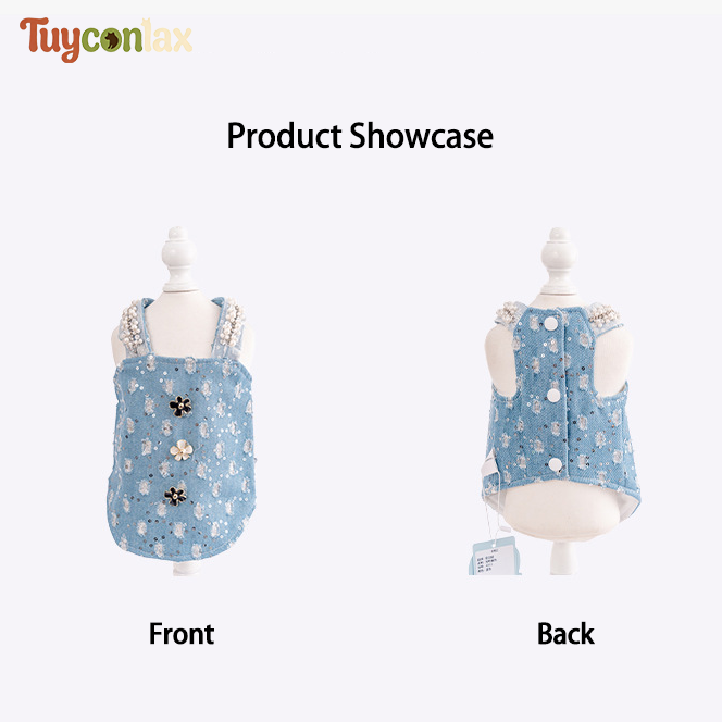 Luxurious light blue tweed dog dress | Haute couture boutique small dog clothing