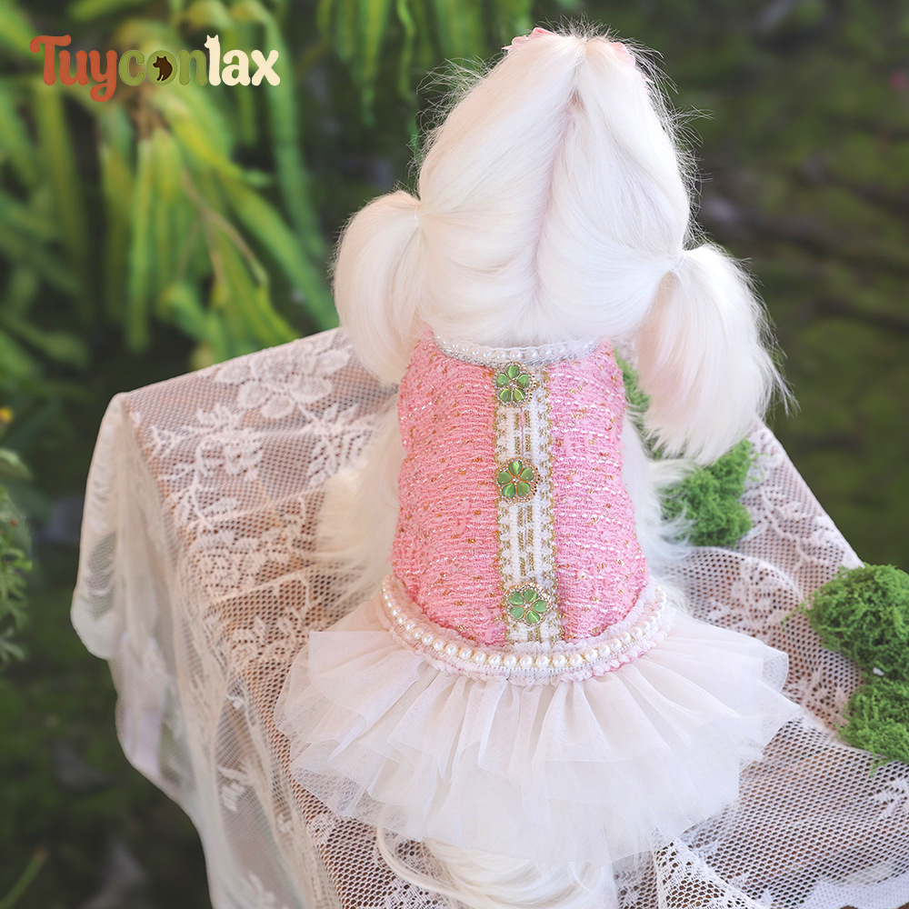 Luxury Pink Tweed Dog Dress | Boutique Princess Dress for Small Dogs