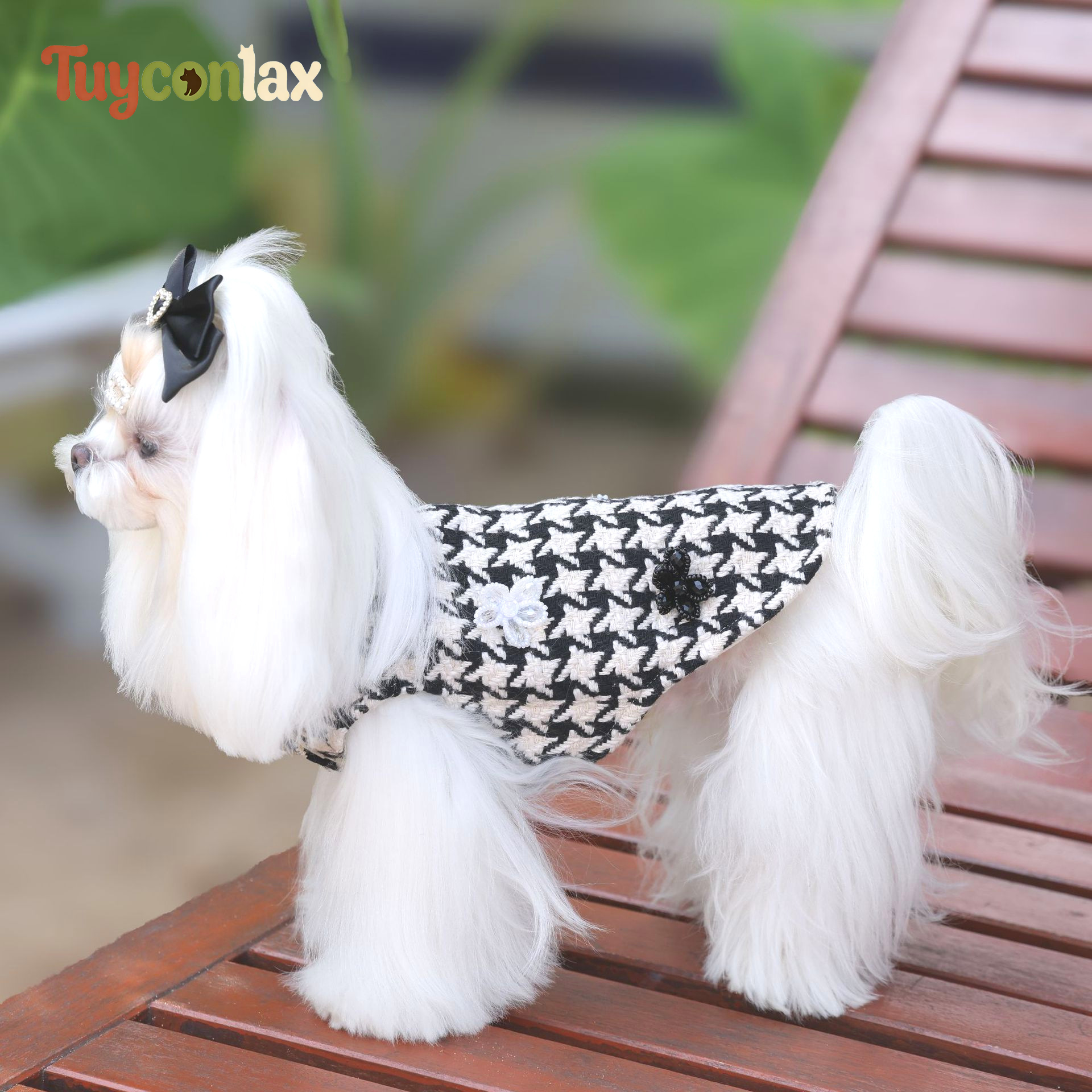 Houndstooth Tweed Winter Dog Dress | French Vintage Luxury Warm Coat for Small Dogs