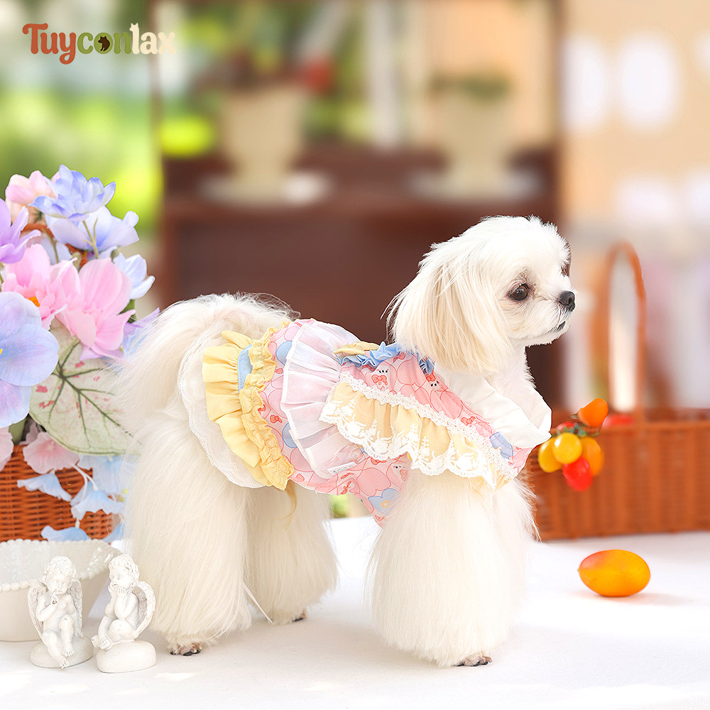 Pastel Pink Ruffle Lolita Dog Dress | Soft Spring Pastel Pet Princess Tutu Gown