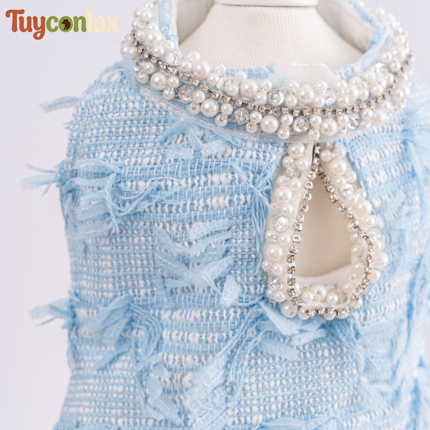Luxury Blue Tweed Dog Dress | Elegant Boutique Dress for Small Dogs