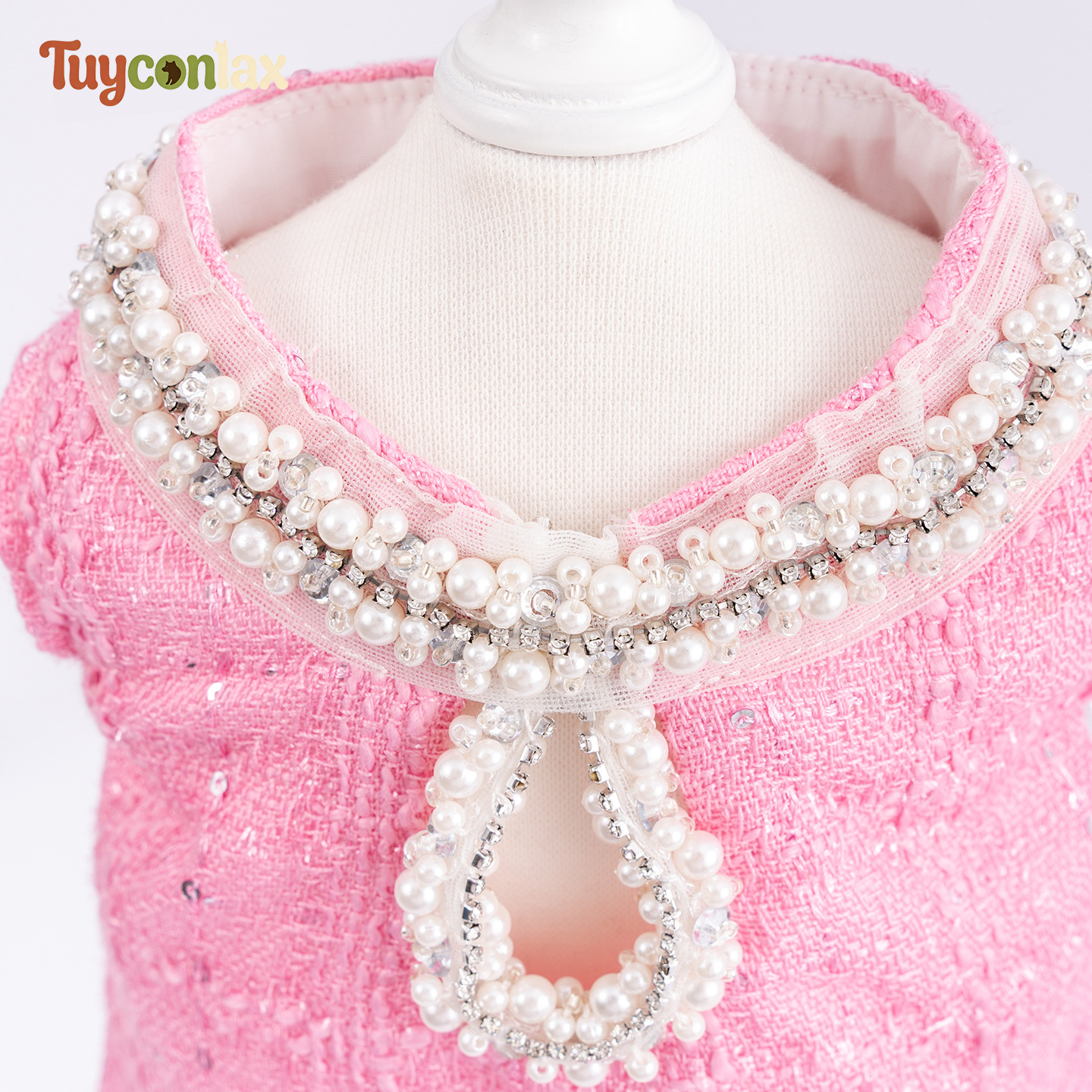 Luxury Pink Tweed Dog Dress | Elegant Boutique Outfit for Small Dogs