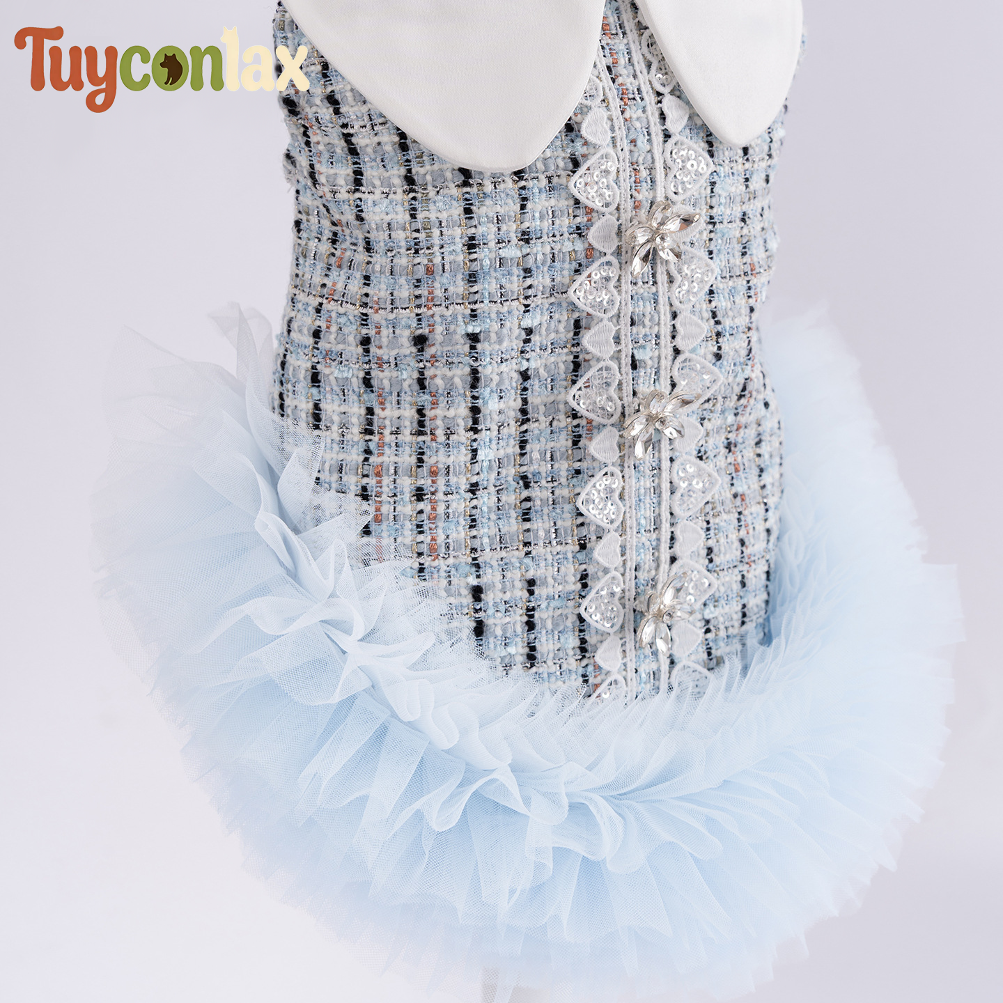 Luxury Blue Tweed Dog Dress | French Boutique Dress for Small Dogs