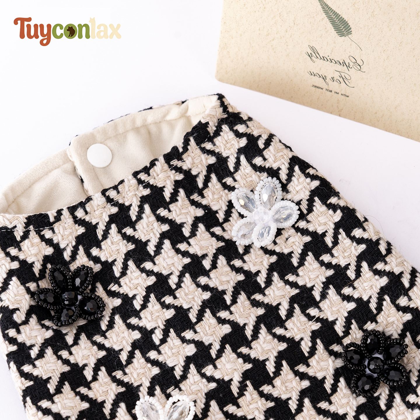 Houndstooth Tweed Winter Dog Dress | French Vintage Luxury Warm Coat for Small Dogs