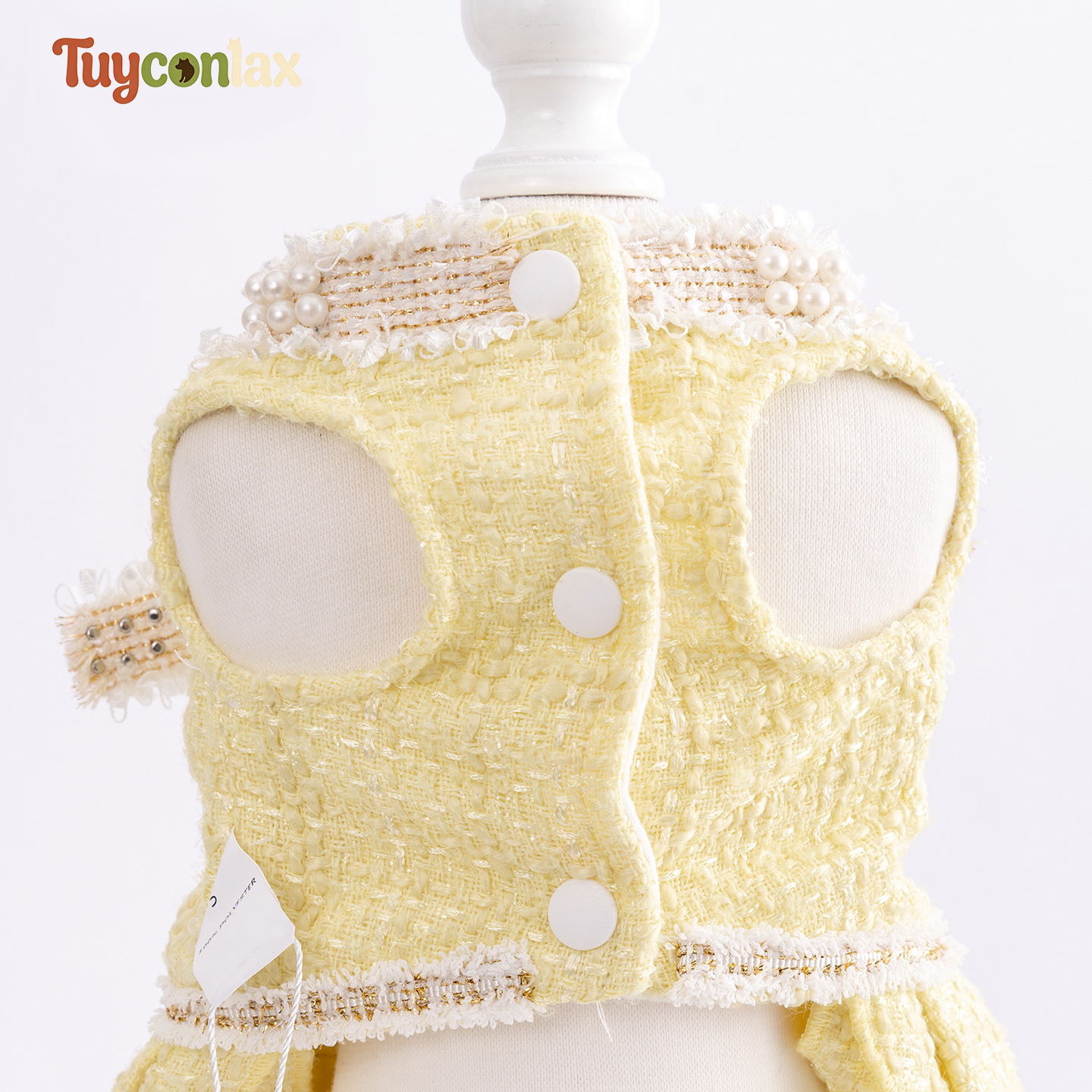 Butter Yellow Tweed Dog Dress | French Luxury Winter Layered Skirt for Small Dogs
