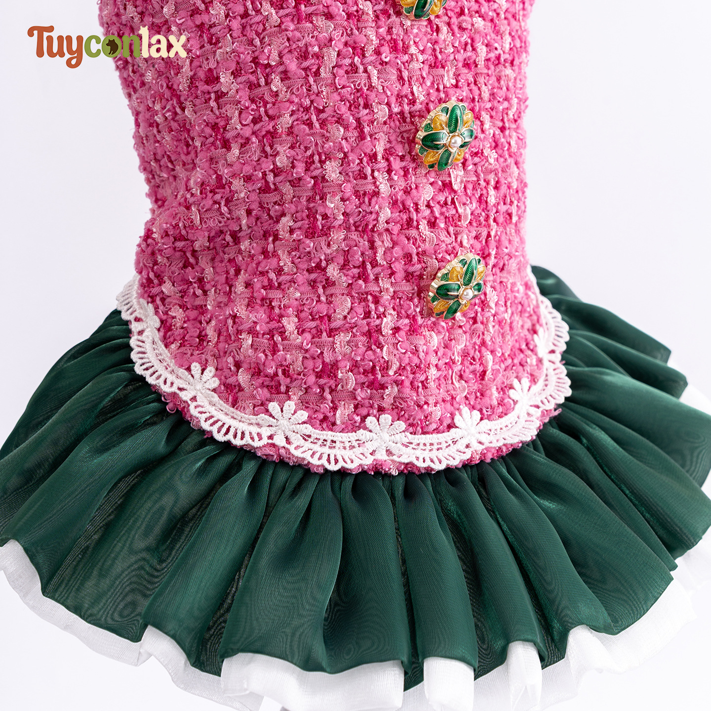 Rose Pink Bouclé Tweed Dog Tutu Dress | French Contrast Color Winter Pet Princess Gown