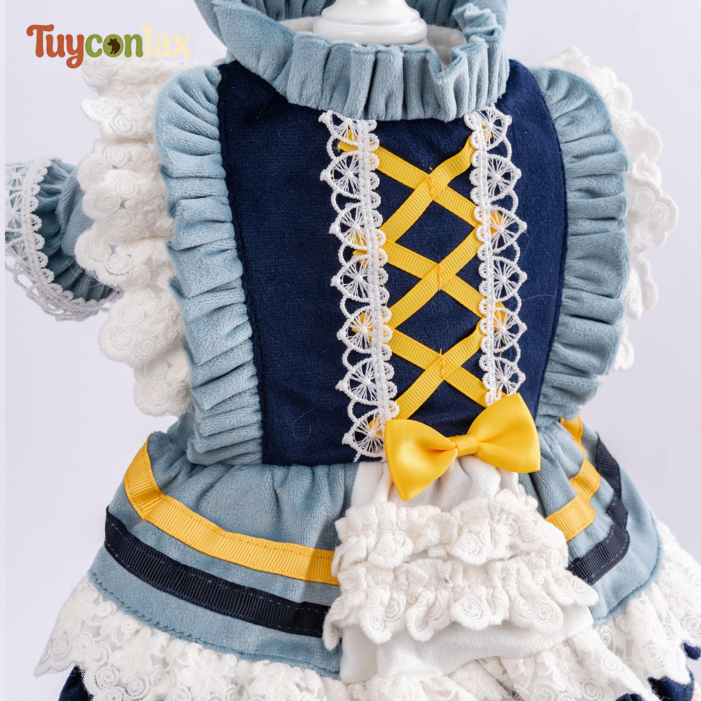 Peacock Blue Lace Ruffle Lolita Dog Dress | Vintage European Tiered Pet Party Gown
