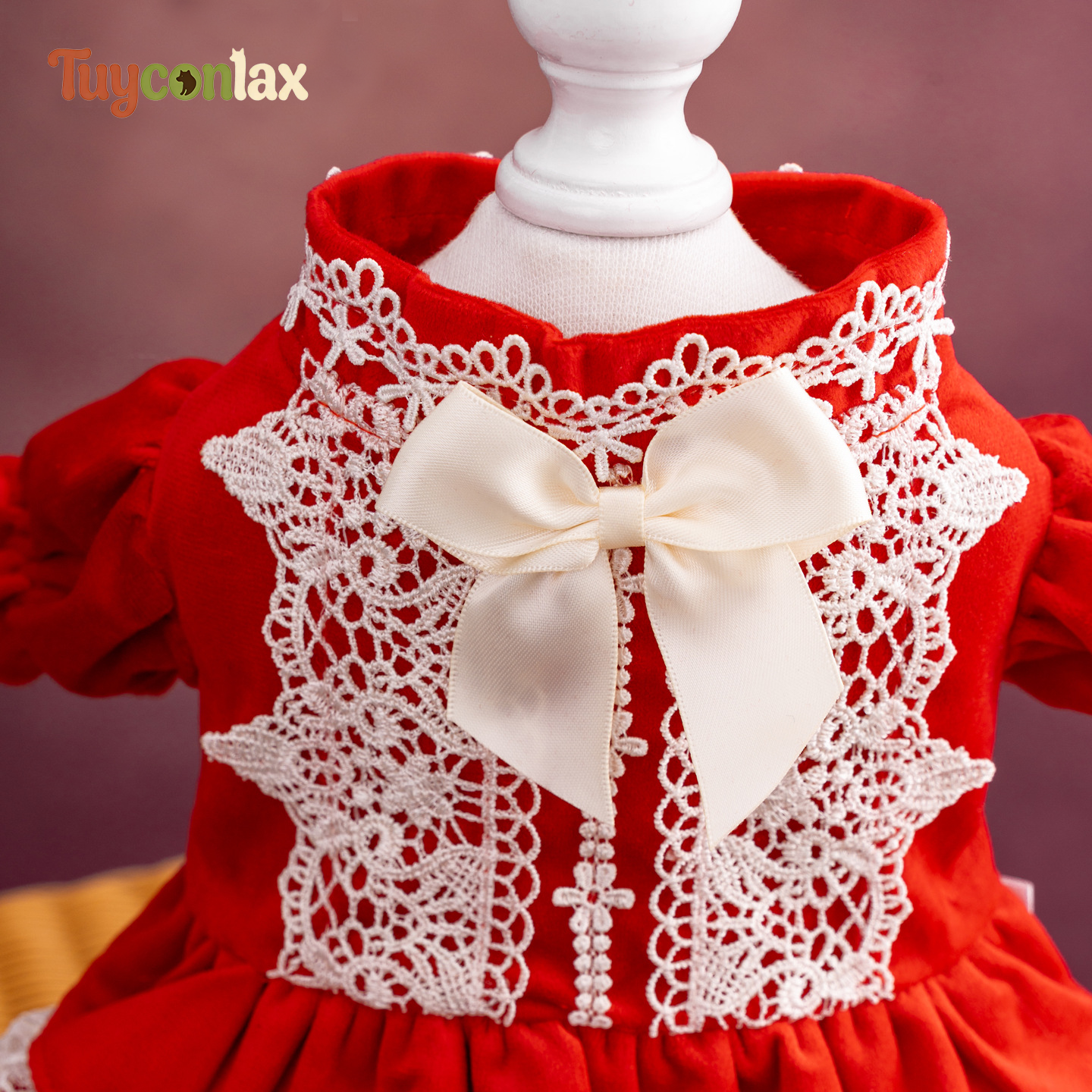 Festive Red Lace Dog Tutu Dress | Vintage Holiday Winter Pet Princess Gown
