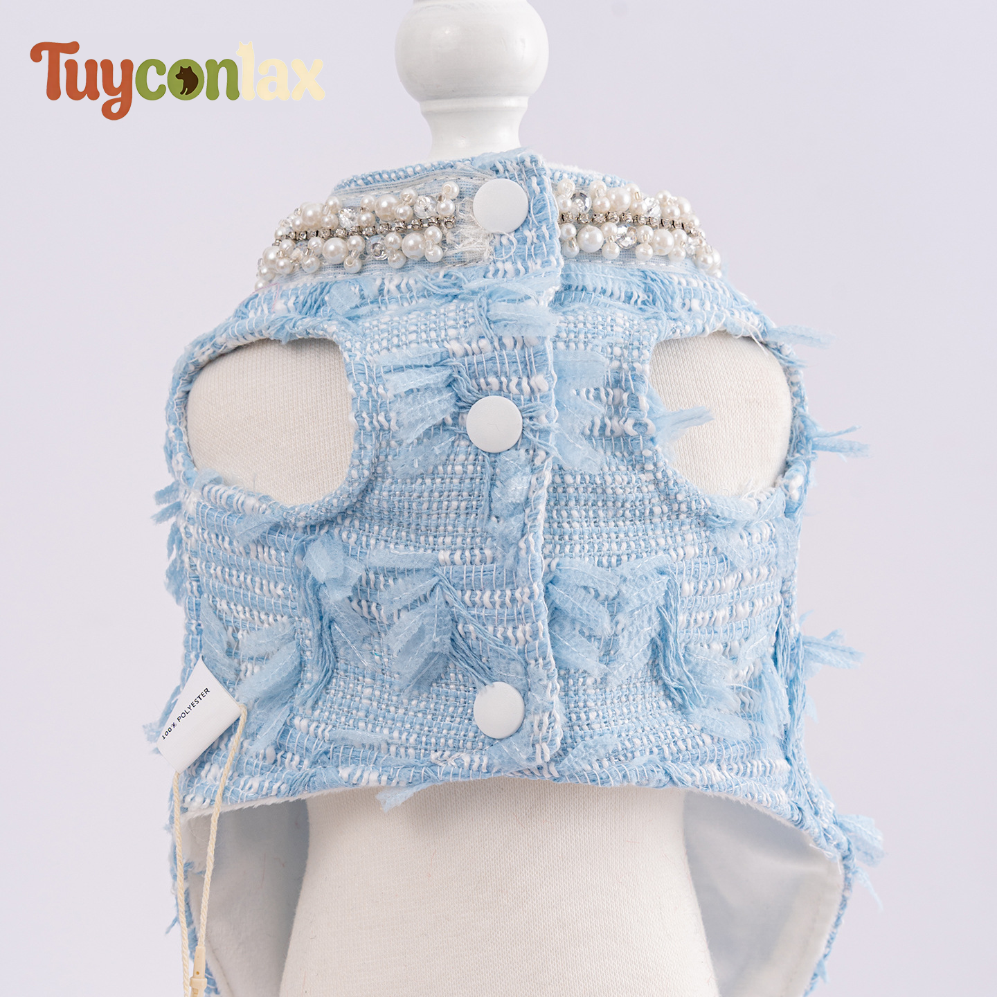 Luxury Blue Tweed Dog Dress | Elegant Boutique Dress for Small Dogs
