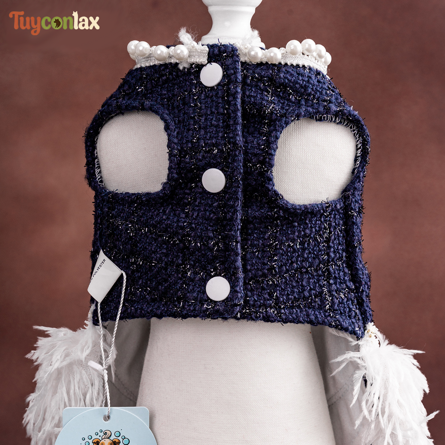 Luxury Navy Tweed Dog Dress | Elegant Boutique Winter Dress for Small Dogs