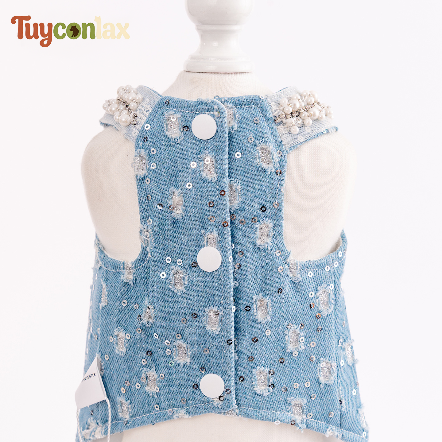 Luxurious light blue tweed dog dress | Haute couture boutique small dog clothing